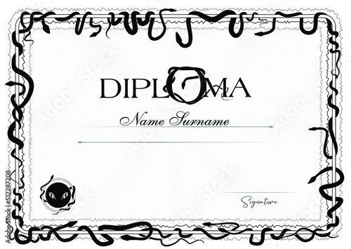 Diploma certificate template snake shape frame black and white