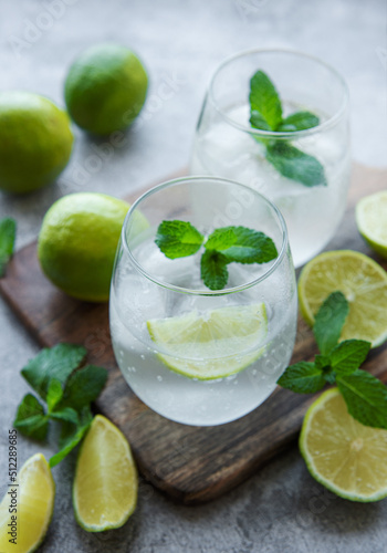 Iced cold lemonade with fresh lime and juice