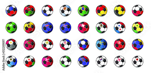 Soccer ball with the flag of the player's country. Ball icon set.