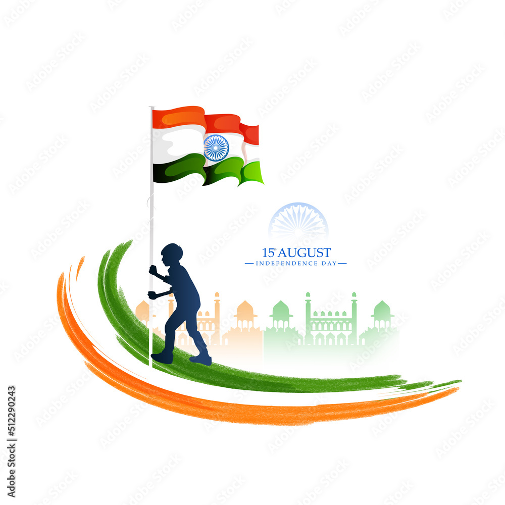 15th August Happy Independence Day of India, wavy Indian flag