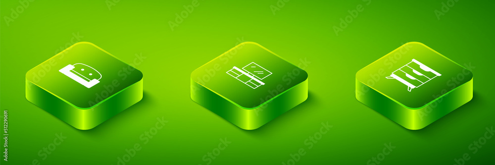 Set Isometric TV table stand, Furniture nightstand and Armchair icon. Vector Set Isometric TV table stand, Furniture nightstand and Armchair icon. Vector