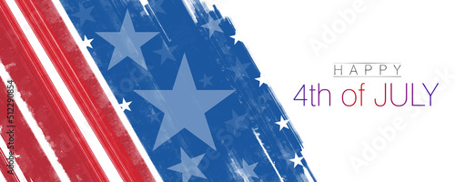 An abstract banner illustration for the Fourth of July in red and blue