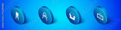 Set Isometric Chair, Armchair, Picture and Dressing table icon. Vector