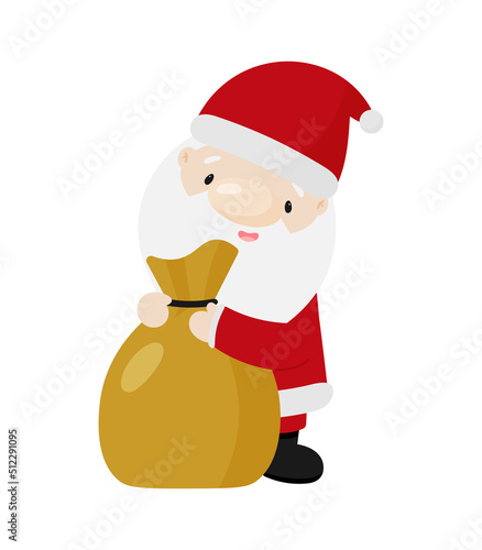 Santa Claus with bag . Vector illustration in cartoon style.