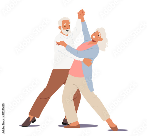 Senior Characters Dance Leisure. Old Cheerful Couple Dancing, Elderly People Active Lifestyle, Aged Loving Man and Woman