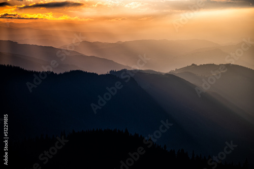 Sunset in the Rarau mountains, Eastern Carpathians, Romania.