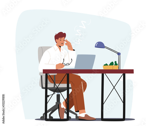 Overwork Tired Worker Character Burnout, Tiredness Fatigue and Depression. Overload Sleepy Businessman with Low Energy