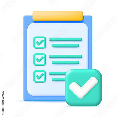 3D Paper Clipboard Holder with Checklist Symbol.