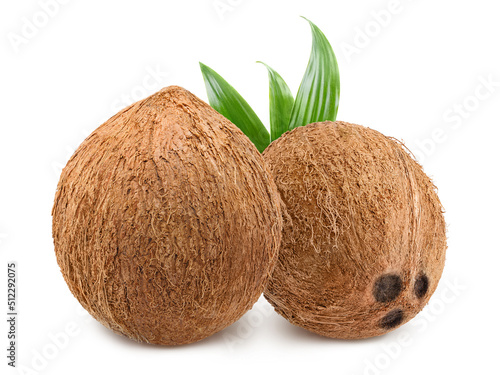 Two delicious coconuts, isolated on white background