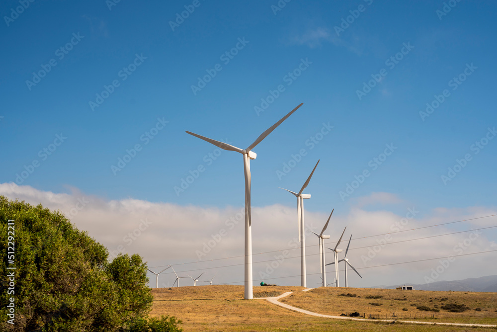 Windmills or wind turbines in agricultural fields of Cadiz, Spain Windmills or wind turbines in agricultural fields of Cadiz, Spain