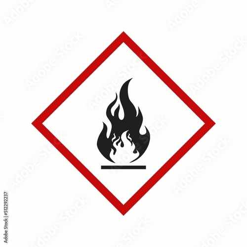 Standard Pictogram of Flammable Symbol, GHS hazard pictogram - FLAMMABLE , hazard warning sign flammable, Flammable, inflammable substances icon. Vector