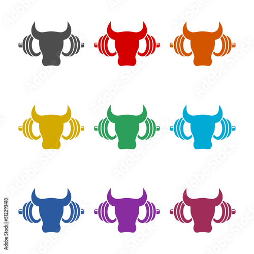 Bull gym icon isolated on white background. Set icons colorful