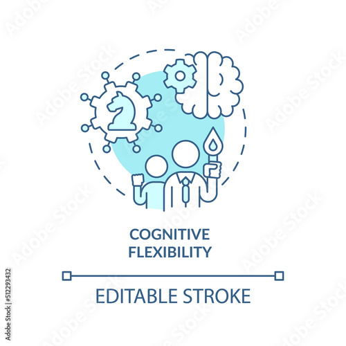 Cognitive flexibility turquoise concept icon. Leader flexibility type abstract idea thin line illustration. Isolated outline drawing. Editable stroke. Arial, Myriad Pro-Bold fonts used