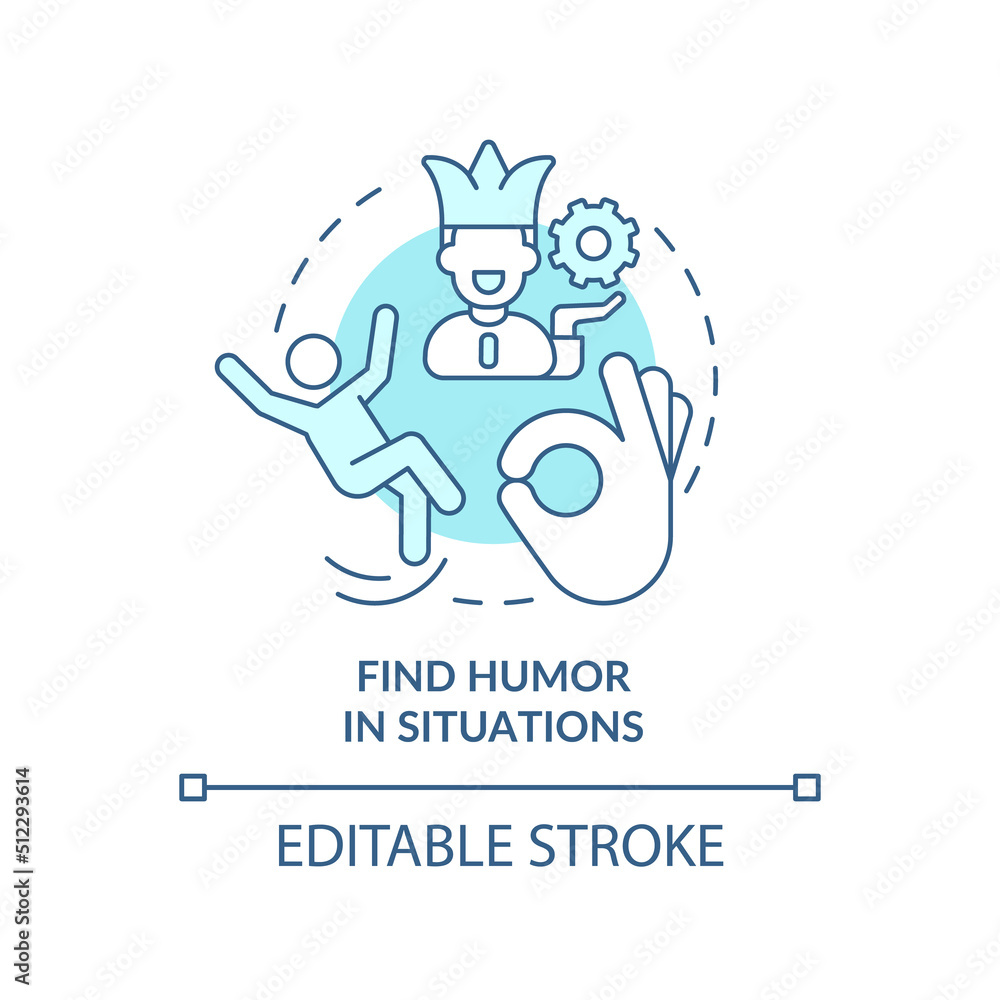 Obraz premium Find humor in situations turquoise concept icon. Witty banter. Dealing with change abstract idea thin line illustration. Isolated outline drawing. Editable stroke. Arial, Myriad Pro-Bold fonts used