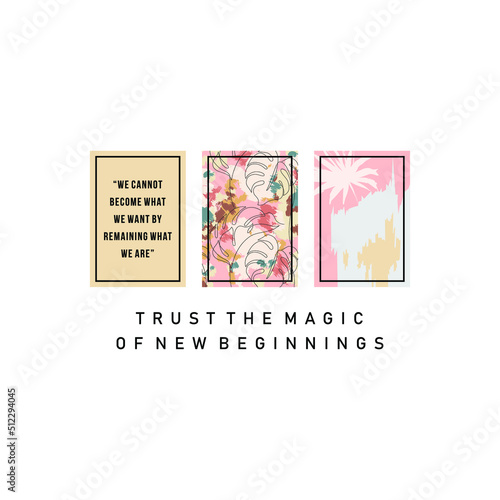 Trust the magic of new beginnings typographic slogan with flower for t-shirt prints, posters, Mug design and other uses.