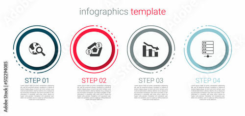 Set Search globe, Financial growth, decrease and Server. Business infographic template. Vector