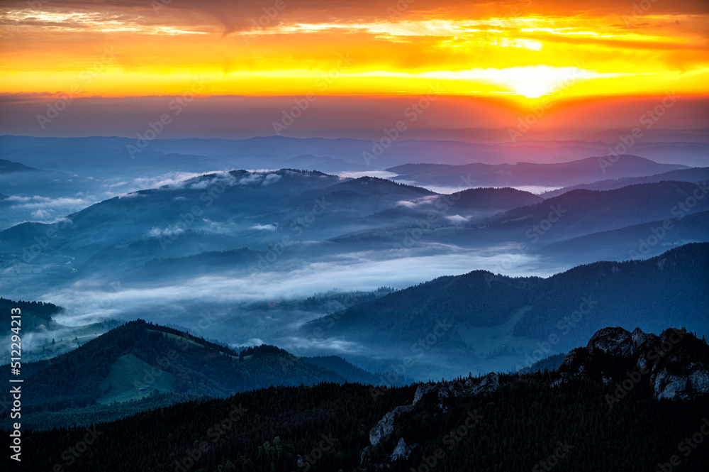 Fototapeta premium Sunrise in the Rarau mountains, Eastern Carpathians, Romania.