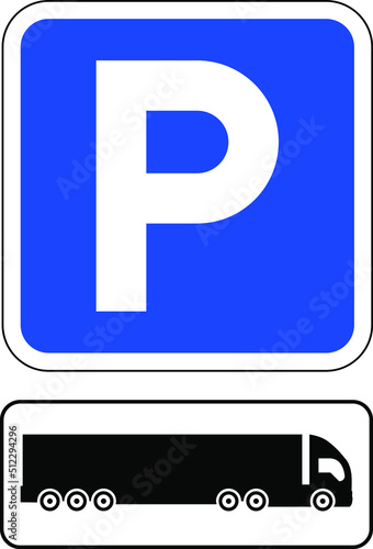 Parking sign with letter P and car vector illustration