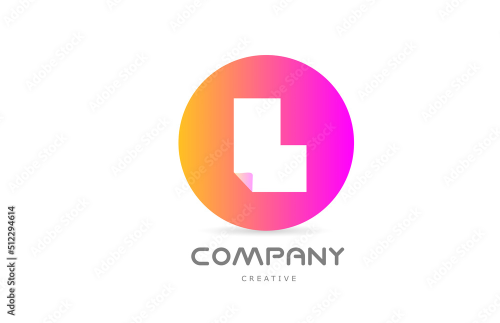 pink yellow L geometric alphabet letter logo icon design with folded corner. Template design for company or business pink yellow L geometric alphabet letter logo icon design with folded corner. Template design for company or business
