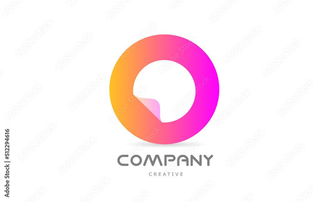 pink yellow O geometric alphabet letter logo icon design with folded corner. Template design for company or business pink yellow O geometric alphabet letter logo icon design with folded corner. Template design for company or business