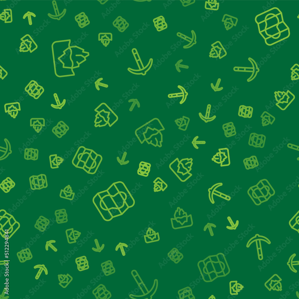 Set line Iceberg, Map of Iceland and Pickaxe on seamless pattern. Vector Set line Iceberg, Map of Iceland and Pickaxe on seamless pattern. Vector