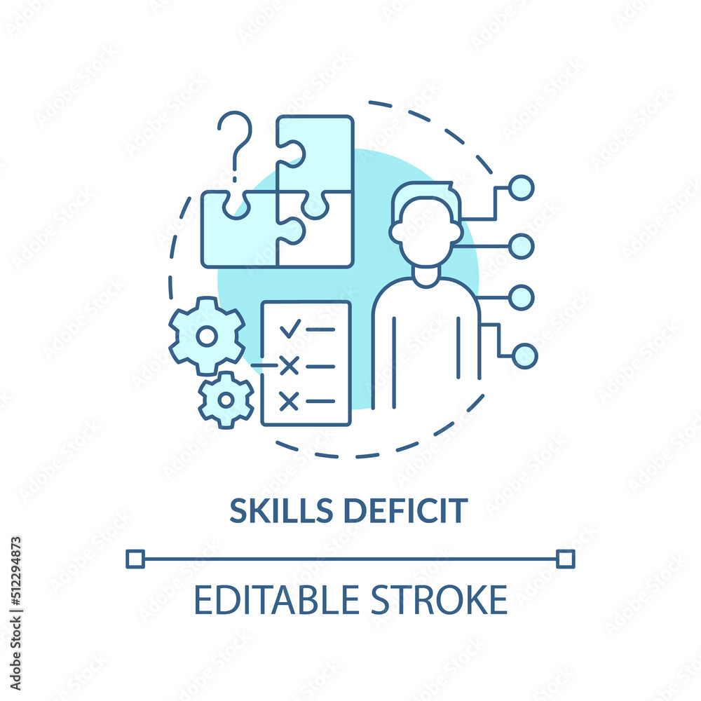 Skills deficit turquoise concept icon. No professional development. Adaptability abstract idea thin line illustration. Isolated outline drawing. Editable stroke. Arial, Myriad Pro-Bold fonts used