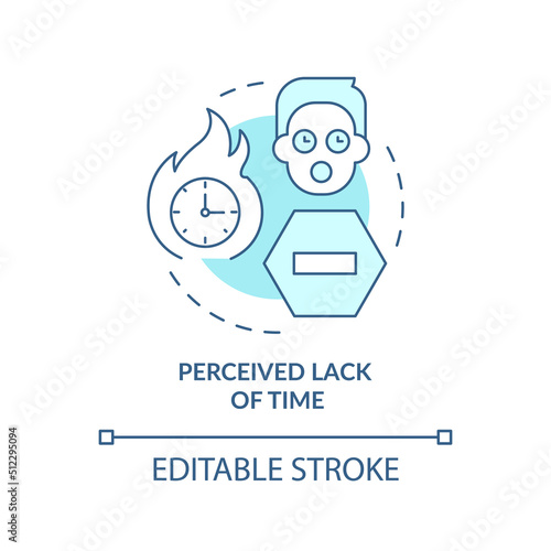 Perceived lack of time turquoise concept icon. Barrier to change management abstract idea thin line illustration. Isolated outline drawing. Editable stroke. Arial, Myriad Pro-Bold fonts used