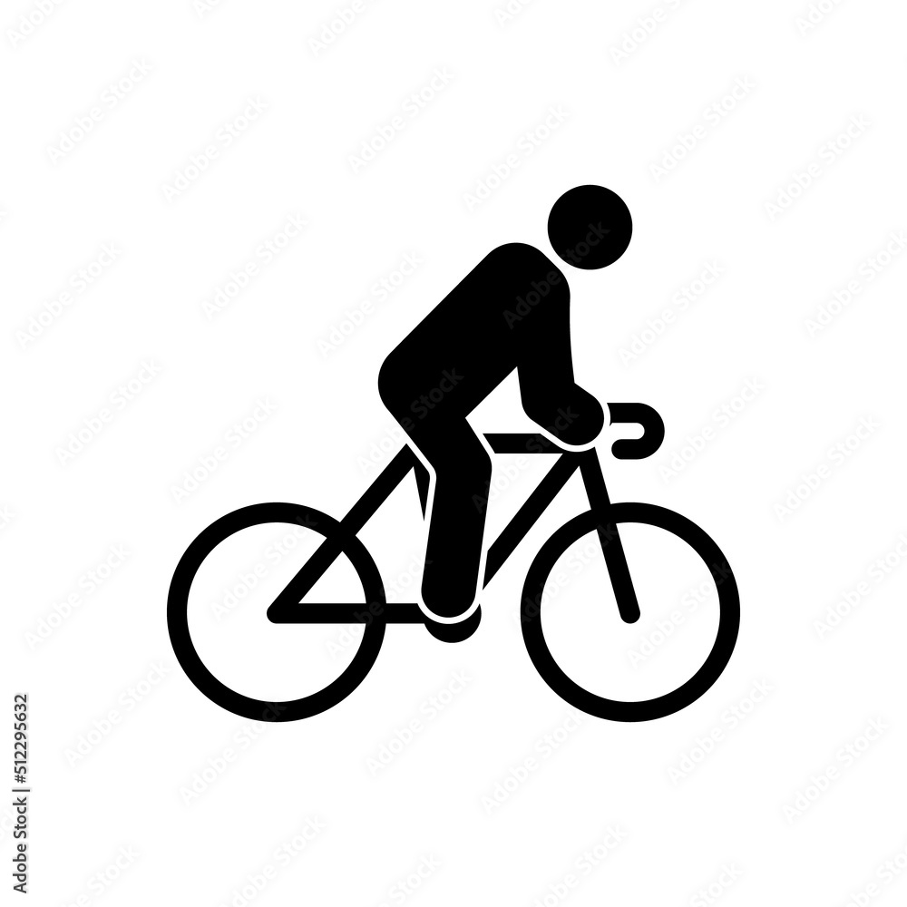 Obraz premium Cyclist Man Black Silhouette Icon. Rider Person on Mountain Bike Glyph Pictogram. Ride Bicycle on Race Flat Symbol. Biker Drive Cycle Healthy Sport Active Recreation. Isolated Vector Illustration
