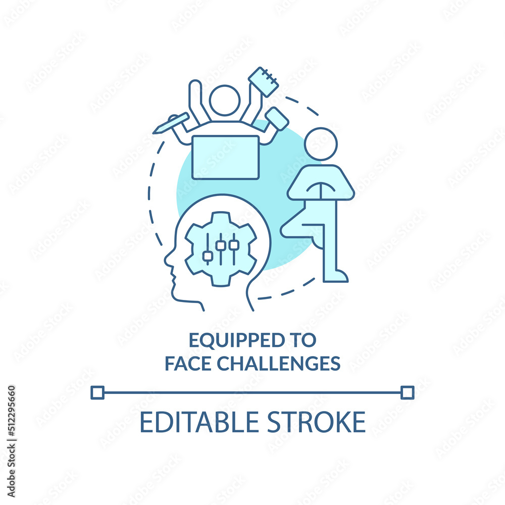 Equipped to face challenges turquoise concept icon. Benefit of workplace adaptability abstract idea thin line illustration. Isolated outline drawing. Editable stroke. Arial, Myriad Pro-Bold fonts used