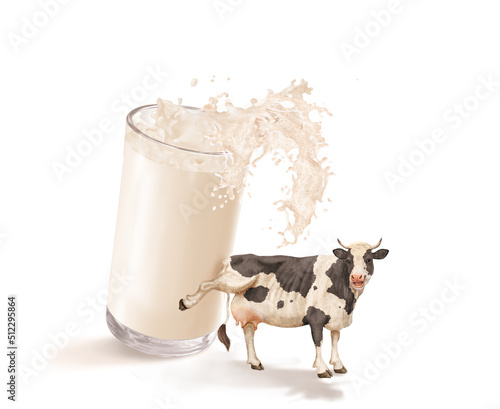 Obraz na plátně lait, vache à lait , rigolote , qui rit, montre sa mamelle,  en verre, boire, ve