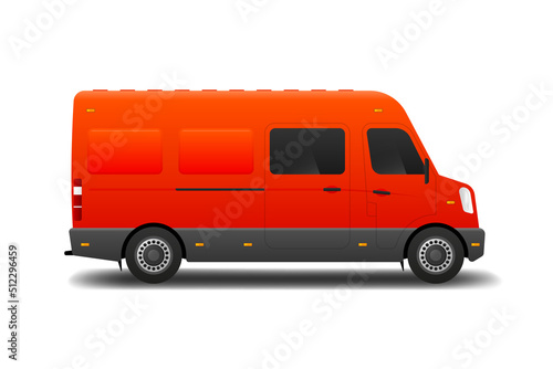 Realistic bus mockup. Red cargo van for delivery. Vector illustration.