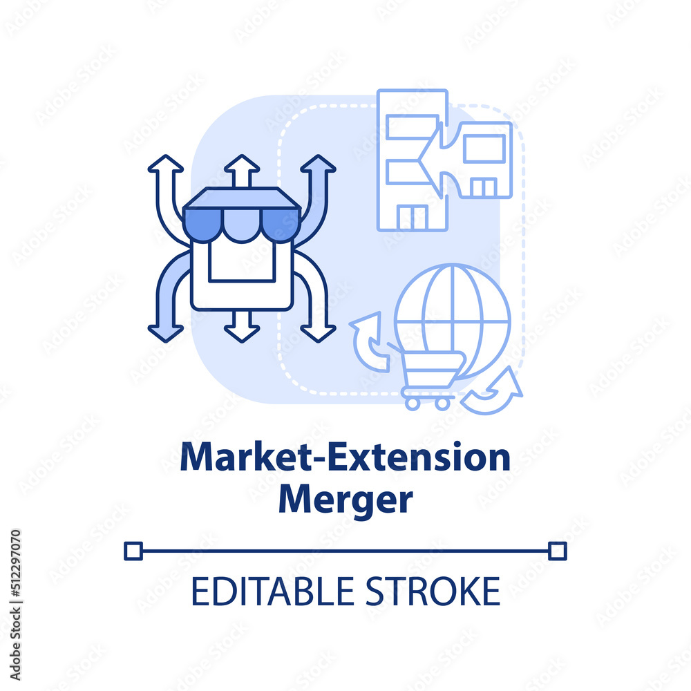 Market extension merger light blue concept icon. Same products, different markets abstract idea thin line illustration. Isolated outline drawing. Editable stroke. Arial, Myriad Pro-Bold fonts used Market extension merger light blue concept icon. Same products, different markets abstract idea thin line illustration. Isolated outline drawing. Editable stroke. Arial, Myriad Pro-Bold fonts used