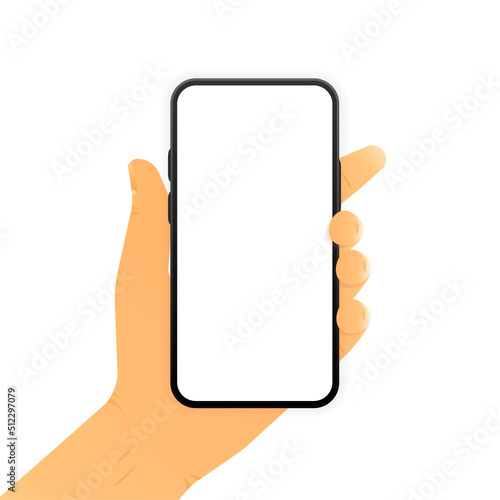 Realistic hand holding phone concept. Vector illustration.