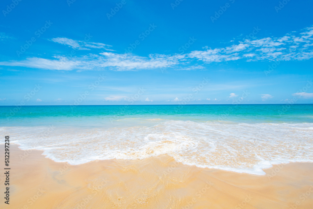 Amazing tropical beach sea water wave on sand beach in sunny day Location Phuket Thailand on may 2022