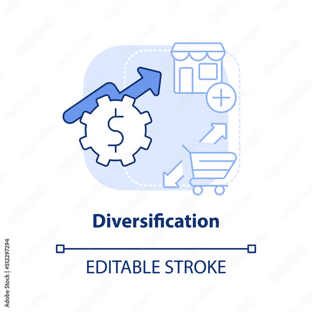 Diversification light blue concept icon. Offering new products. Motive for merger abstract idea thin line illustration. Isolated outline drawing. Editable stroke. Arial, Myriad Pro-Bold fonts used Diversification light blue concept icon. Offering new products. Motive for merger abstract idea thin line illustration. Isolated outline drawing. Editable stroke. Arial, Myriad Pro-Bold fonts used