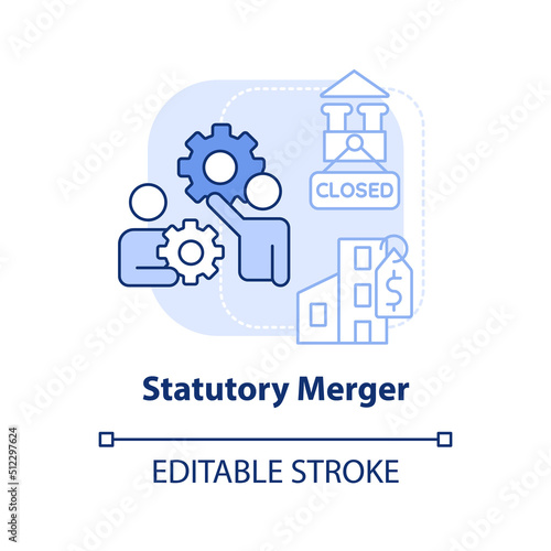 Statutory merger light blue concept icon. Business consolidation strategy abstract idea thin line illustration. Isolated outline drawing. Editable stroke. Arial, Myriad Pro-Bold fonts used