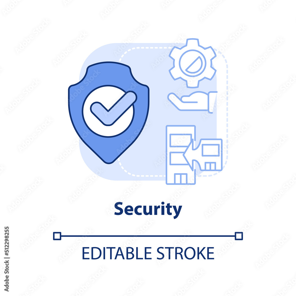 Security light blue concept icon. Prevent failure. Bankruptcy protection. Merger abstract idea thin line illustration. Isolated outline drawing. Editable stroke. Arial, Myriad Pro-Bold fonts used Security light blue concept icon. Prevent failure. Bankruptcy protection. Merger abstract idea thin line illustration. Isolated outline drawing. Editable stroke. Arial, Myriad Pro-Bold fonts used