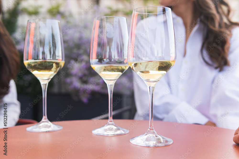 Glasses of wine on restaurant table Glasses of wine on restaurant table