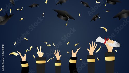 throw a graduation cap  Congratulations Graduates in Class 2022 isolated on dark blue background ,Vector illustration EPS 10