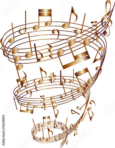 Abstract stave in the shape of whirl. Spiral musical score and notes vector.