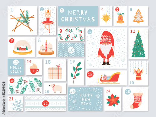 Christmas advent calendar, holiday event day to new year