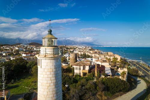 Lighthouse of Calaburras with Fuengirola on the background, Malaga