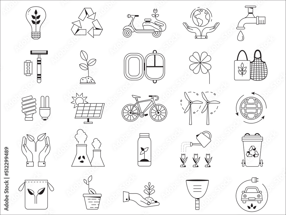 Eco Friendly Living Planet Care Line Icons