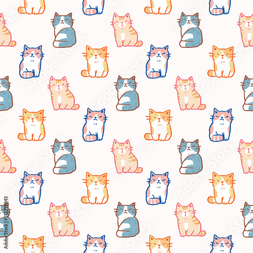 Seamless Pattern with Cartoon Cat Design on Light Pink Background