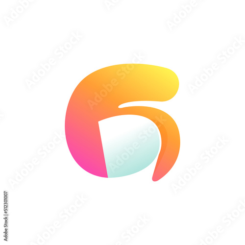Free Download Number six logo with curled corner. Negative space style icon. Colorful gradient note paper. - GFXLoad