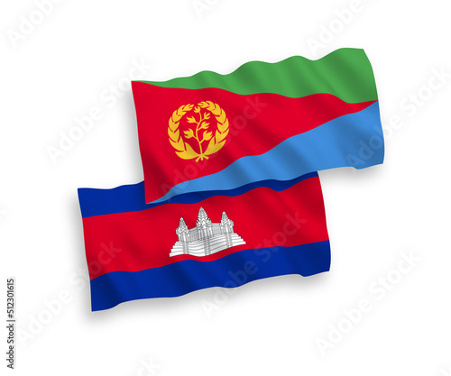 Flags of Kingdom of Cambodia and Eritrea on a white background