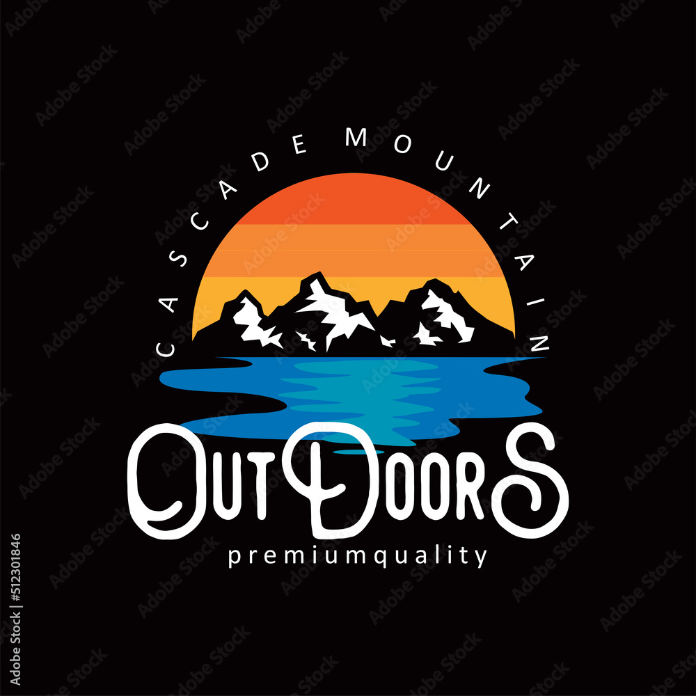 Panoramic night with mountain moon logo vector symbol illustration design