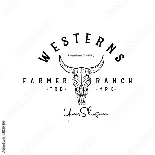 Buffalo for western countryside farm ranch country logo design Vintage retro 