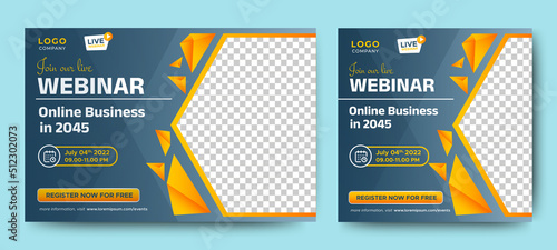 Online Business live webinar banner invitation and social media post template. Business webinar invitation design. Vector EPS