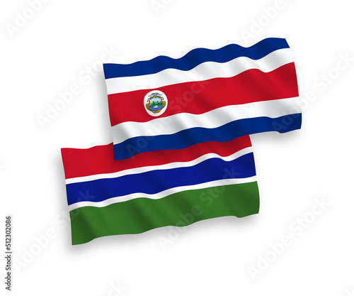 Flags of Republic of Costa Rica and Republic of Gambia on a white background